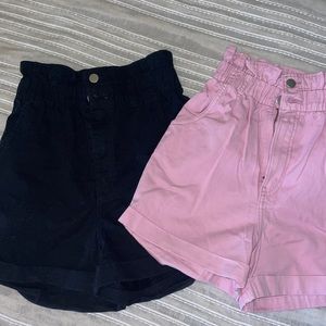 H&M high waisted mom shorts elastic pink & black 2